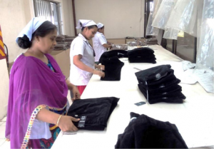 Workers are folding garments